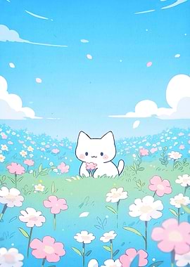 Cute Cat Flower Field