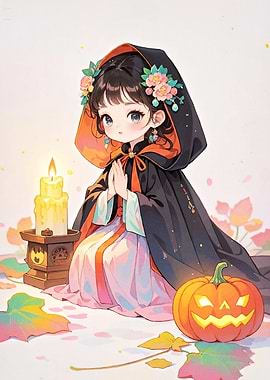 Anime Girl Pumpkin Candle