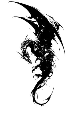 Black Dragon Silhouette on White Background