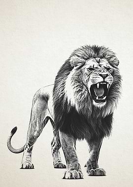 Roaring Lion Black and White Illustration
