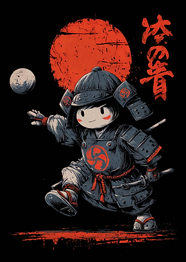 Chibi Samurai with Moon and Sun