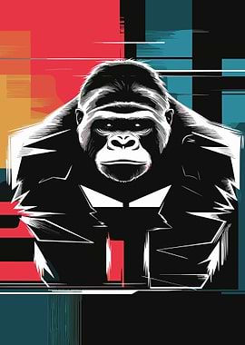 Stylized Gorilla Portrait with Geometric Background