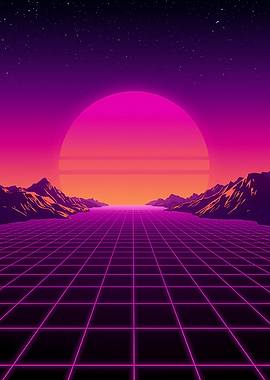 Retro Synthwave Landscape with Grid