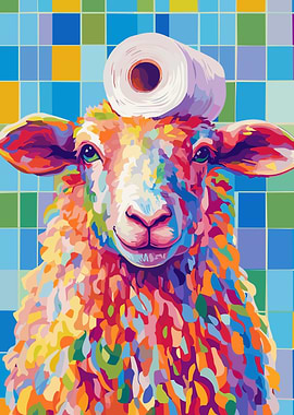 Colorful Sheep with Toilet Paper Hat