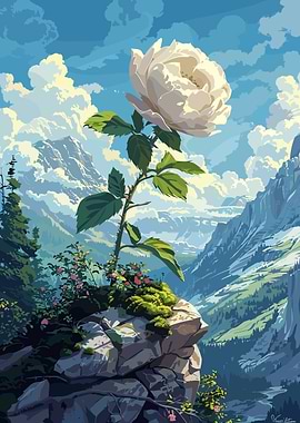 White Rose in Mountain Landscape