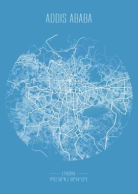 Addis Ababa City Map Art Print