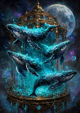 Celestial Whales in Golden Cage