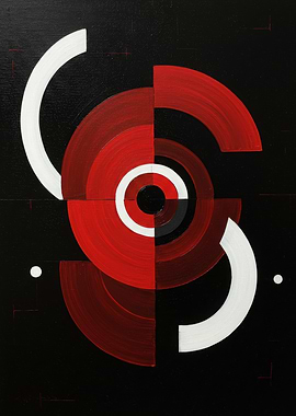 Abstract Red and White Geometric Painting