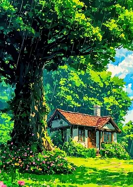 Rainy Day Cottagecore Landscape