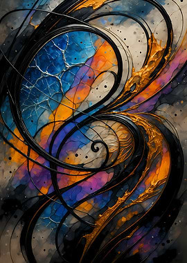 Abstract Porcelain #115 - Abstract Swirls with Gold and Color