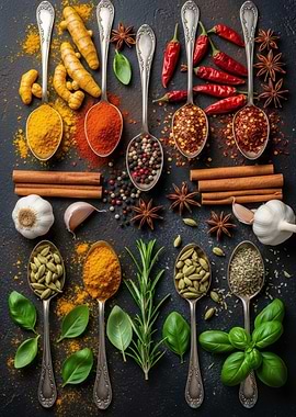 Assorted Spices and Herbs Still Life