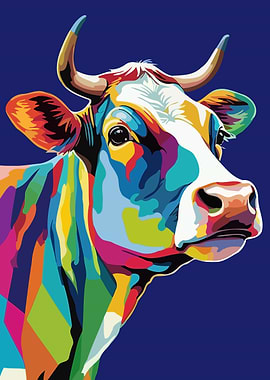 Colorful Cow Pop Art Portrait