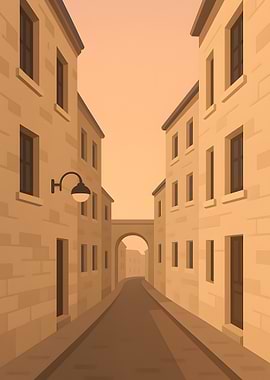 European street with archway illustration