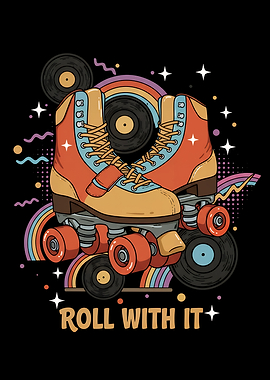 Retro Roller Skates with Rainbows and Records