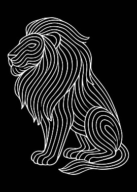 Abstract Lion Line Art on Black