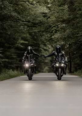 Motorcycle riders making heart shape
