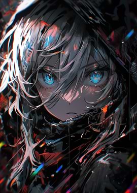 Anime Girl with Glowing Blue Eyes