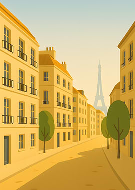 Paris street with Eiffel Tower view