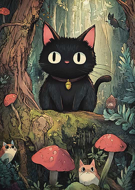 Black Cat in Forest