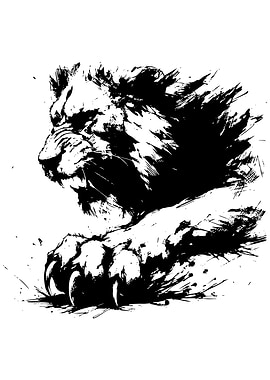 Lion Black and White Illustration