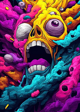 Colorful Screaming Skull