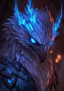 Blue Feathered Eagle Digital Art Portrait