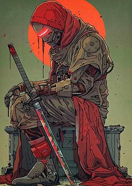 Cyberpunk Robot Samurai with Katana