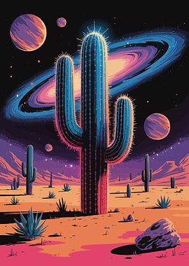Cactus Desert Galaxy Digital Art