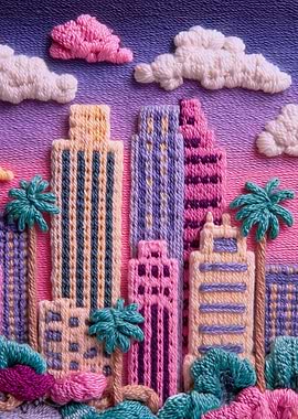Miami Skyline Embroidery Art
