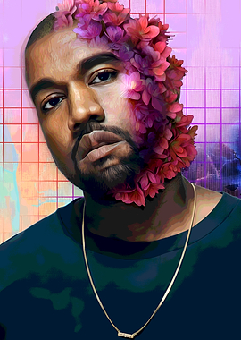 Kanye West Portrait with Floral Accent