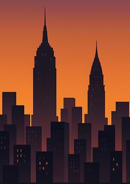Cityscape Silhouette at Sunset