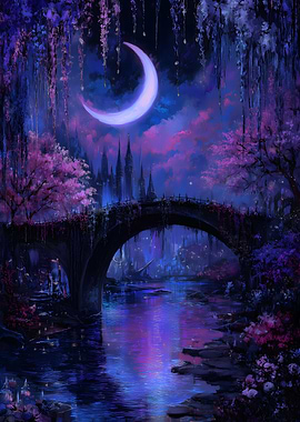 Fantasy Landscape with Bridge and Moon
