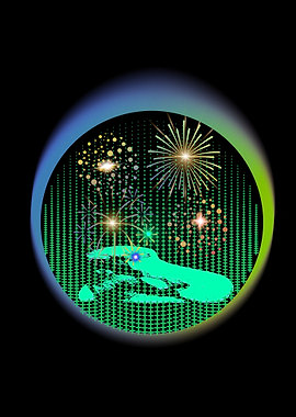 Fireworks over Green Landscape Digital Art