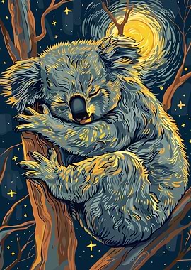 Sleeping Koala in Starry Night