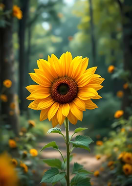 Vibrant Sunflower in Forest
