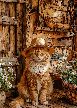 Cat with Hat and Daisies