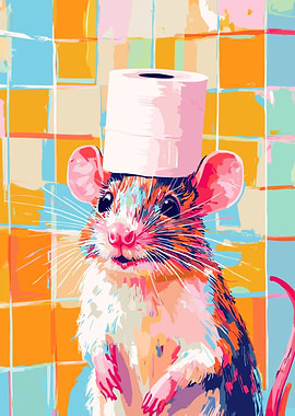 Colorful Rat with Toilet Paper Hat