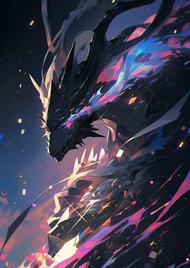 Majestic Dark Dragon with Colorful Flames
