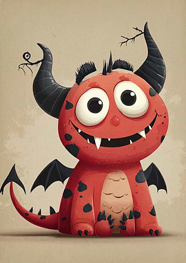 Cute Cartoon Red Monster Illustration