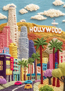Los Angeles Skyline Embroidery Art