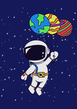Astronaut with Planet Balloons in Space