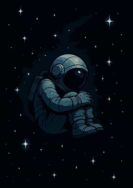 Lonely Astronaut in Space Illustration