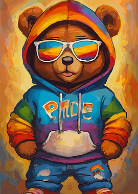 Cool Teddy Bear with Rainbow Hoodie
