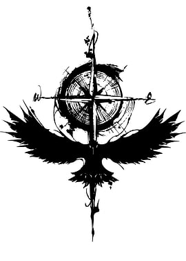 Raven Compass Black and White Art