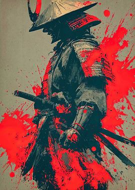 Samurai Warrior with Red Splatter
