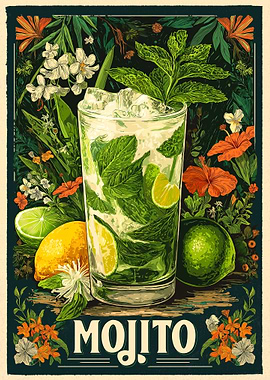 Refreshing Mojito Cocktail with Floral Accents