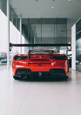 Red Ferrari sports car rear view