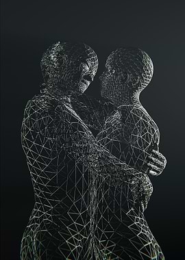 Wireframe Embrace on Black Background