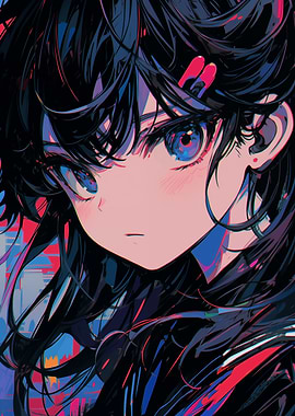 Anime Girl Portrait with Dark Hair