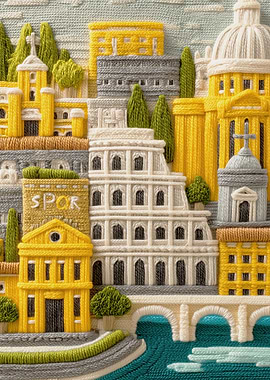 Rome Skyline Embroidery Art